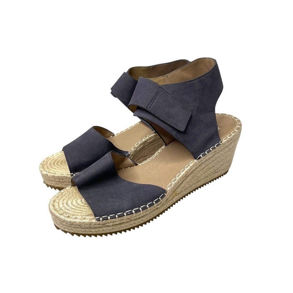 Eileen Fisher‎ Weslia espadrille leather wedge Heels sandals Size 10 blue